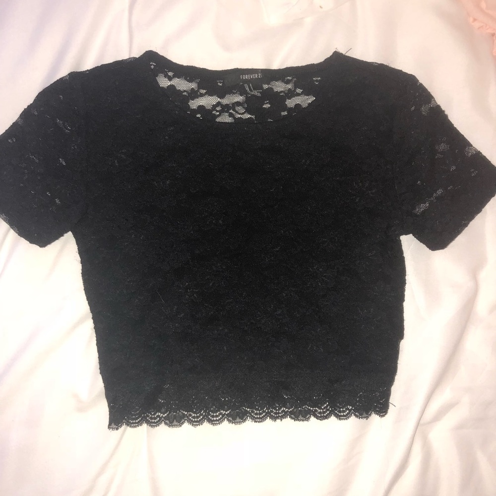 Black lace crop top